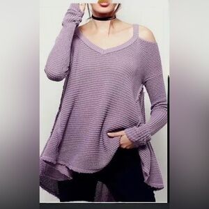 Free People - Purple Cold Shoulder Boho Sweater